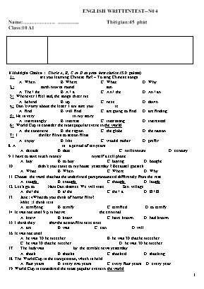2 Đề kiểm tra 45 phút số 4 môn Tiếng Anh Lớp 10 - Năm học 2010-2011 (Có đáp án)